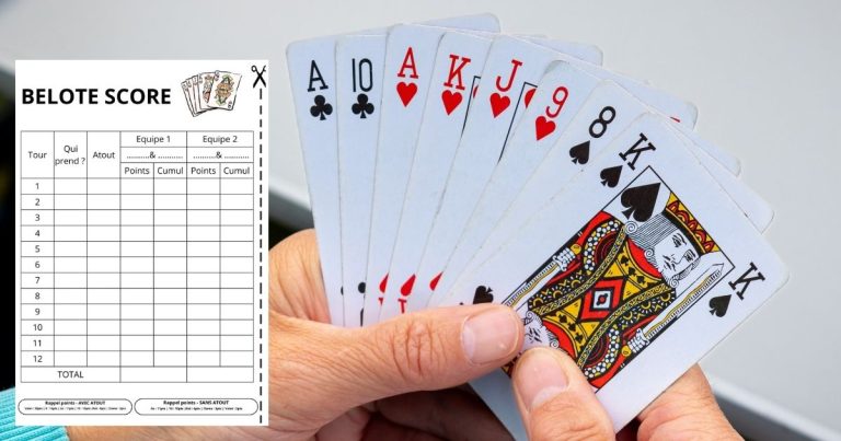 Score de belote : imprimez la feuille des scores pour compter les